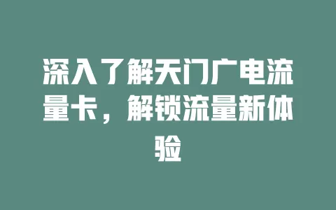 深入了解天门广电流量卡，解锁流量新体验