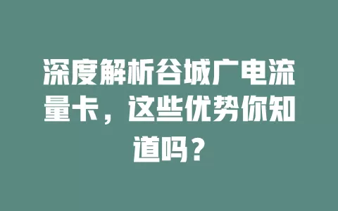 深度解析谷城广电流量卡，这些优势你知道吗？
