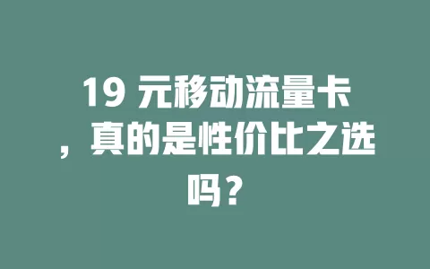 19 元移动流量卡，真的是性价比之选吗？