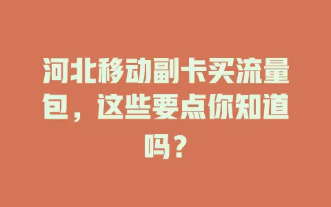 河北移动副卡买流量包，这些要点你知道吗？