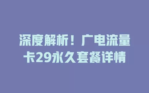深度解析！广电流量卡29永久套餐详情