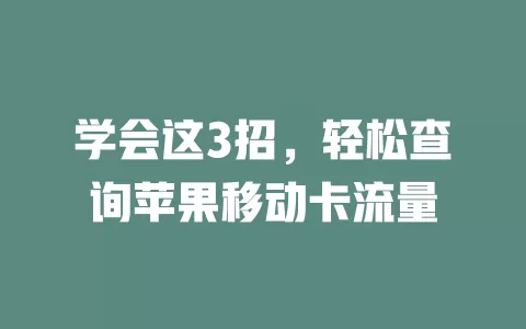 学会这3招，轻松查询苹果移动卡流量