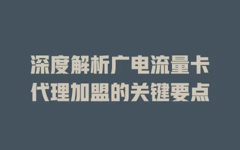 深度解析广电流量卡代理加盟的关键要点