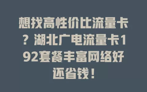想找高性价比流量卡？湖北广电流量卡192套餐丰富网络好还省钱！