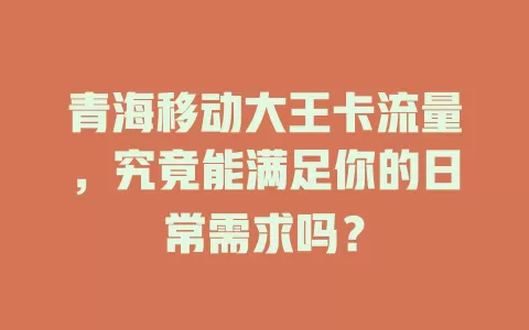 青海移动大王卡流量，究竟能满足你的日常需求吗？