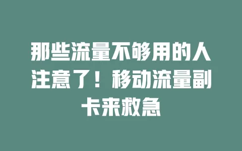 那些流量不够用的人注意了！移动流量副卡来救急