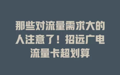 那些对流量需求大的人注意了！招远广电流量卡超划算