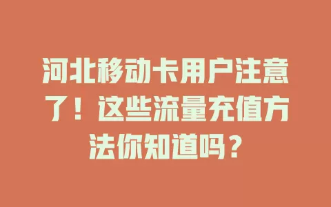 河北移动卡用户注意了！这些流量充值方法你知道吗？