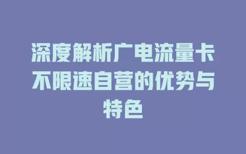 深度解析广电流量卡不限速自营的优势与特色