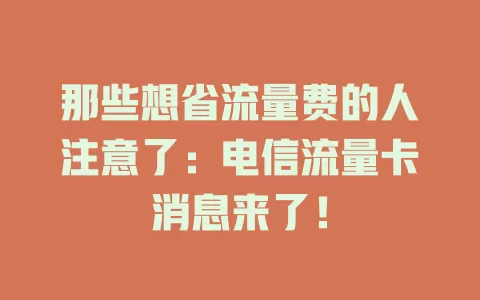 那些想省流量费的人注意了：电信流量卡消息来了！