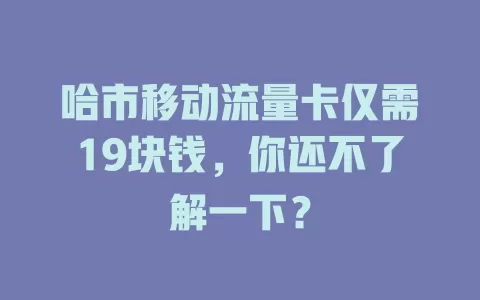 哈市移动流量卡仅需19块钱，你还不了解一下？