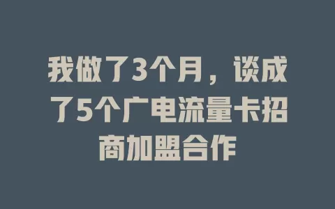 我做了3个月，谈成了5个广电流量卡招商加盟合作