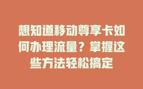 想知道移动尊享卡如何办理流量？掌握这些方法轻松搞定