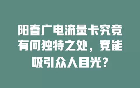 阳春广电流量卡究竟有何独特之处，竟能吸引众人目光？