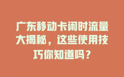 广东移动卡闲时流量大揭秘，这些使用技巧你知道吗？