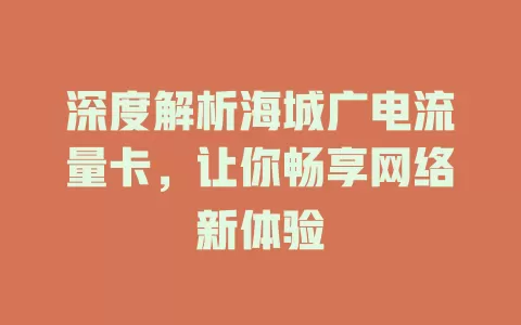 深度解析海城广电流量卡，让你畅享网络新体验