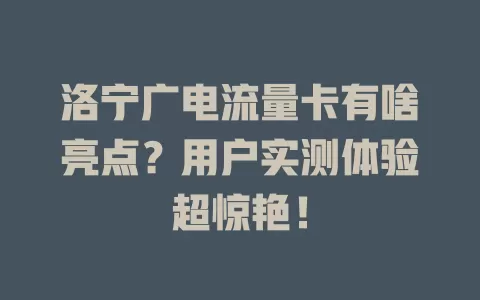 洛宁广电流量卡有啥亮点？用户实测体验超惊艳！