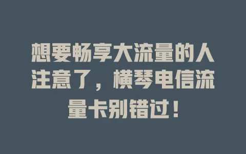 想要畅享大流量的人注意了，横琴电信流量卡别错过！
