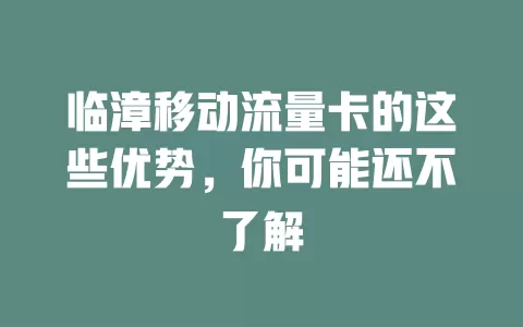 临漳移动流量卡的这些优势，你可能还不了解