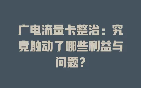广电流量卡整治：究竟触动了哪些利益与问题？