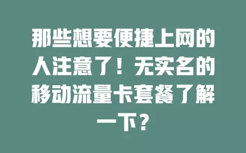 那些想要便捷上网的人注意了！无实名的移动流量卡套餐了解一下？