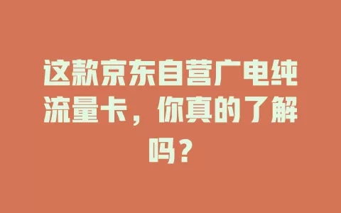 这款京东自营广电纯流量卡，你真的了解吗？