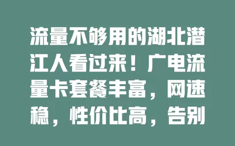 流量不够用的湖北潜江人看过来！广电流量卡套餐丰富，网速稳，性价比高，告别流量烦恼
