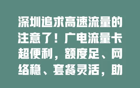 深圳追求高速流量的注意了！广电流量卡超便利，额度足、网络稳、套餐灵活，助你畅享数字生活