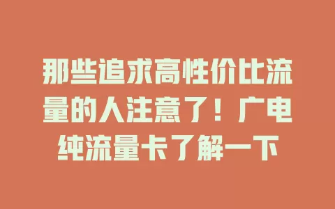 那些追求高性价比流量的人注意了！广电纯流量卡了解一下