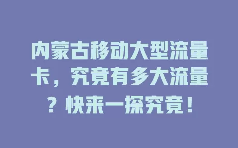 内蒙古移动大型流量卡，究竟有多大流量？快来一探究竟！