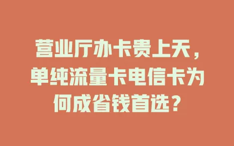 营业厅办卡贵上天，单纯流量卡电信卡为何成省钱首选？