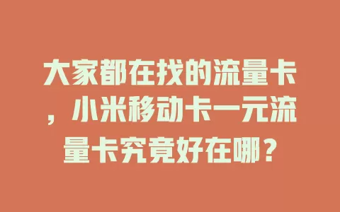 大家都在找的流量卡，小米移动卡一元流量卡究竟好在哪？