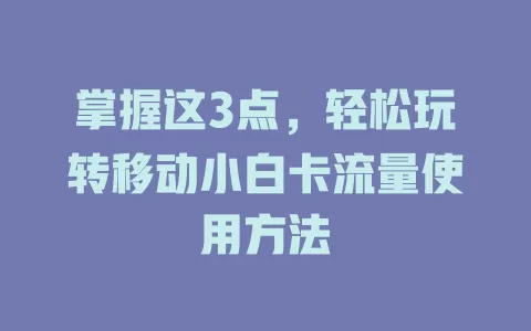 掌握这3点，轻松玩转移动小白卡流量使用方法