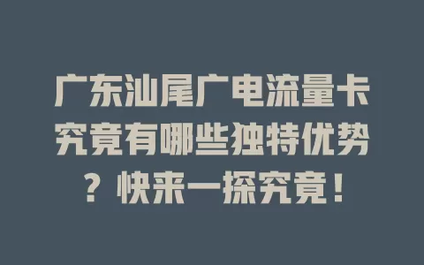 广东汕尾广电流量卡究竟有哪些独特优势？快来一探究竟！