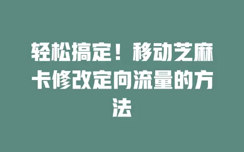 轻松搞定！移动芝麻卡修改定向流量的方法