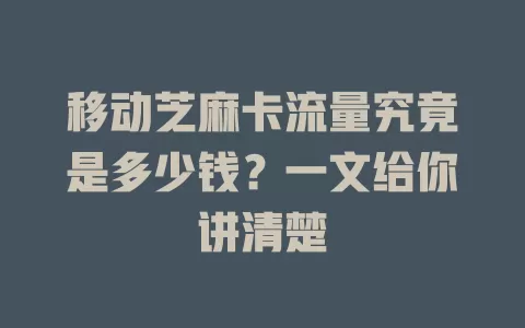 移动芝麻卡流量究竟是多少钱？一文给你讲清楚