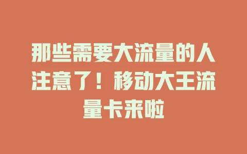 那些需要大流量的人注意了！移动大王流量卡来啦