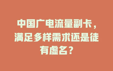 中国广电流量副卡，满足多样需求还是徒有虚名？