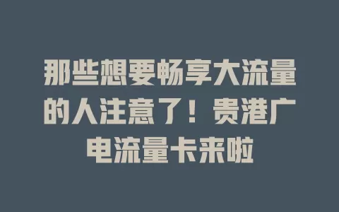 那些想要畅享大流量的人注意了！贵港广电流量卡来啦