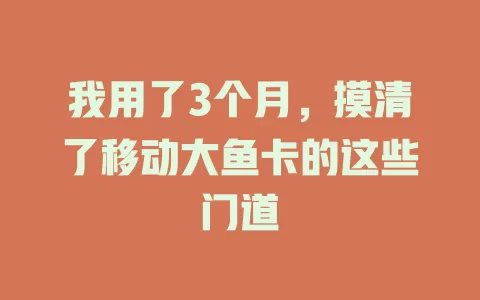 我用了3个月，摸清了移动大鱼卡的这些门道
