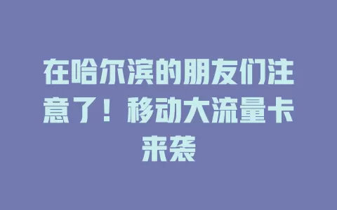 在哈尔滨的朋友们注意了！移动大流量卡来袭