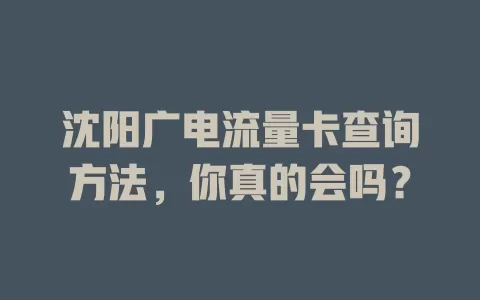 沈阳广电流量卡查询方法，你真的会吗？