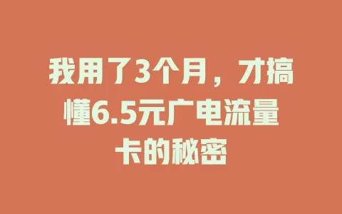 我用了3个月，才搞懂6.5元广电流量卡的秘密