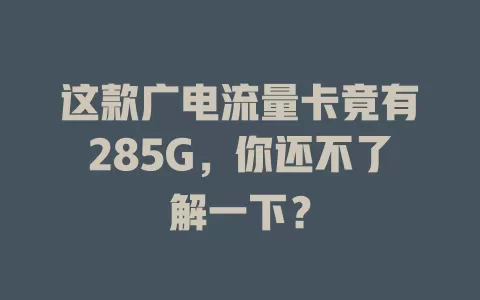 这款广电流量卡竟有285G，你还不了解一下？