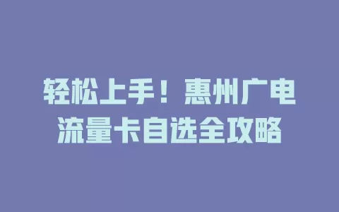 轻松上手！惠州广电流量卡自选全攻略