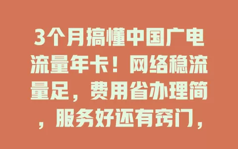 3个月搞懂中国广电流量年卡！网络稳流量足，费用省办理简，服务好还有窍门，是上网优选，还愁套餐的快来！