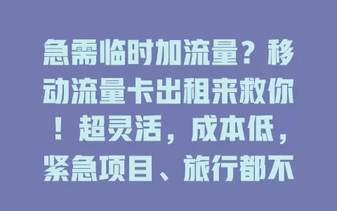 急需临时加流量？移动流量卡出租来救你！超灵活，成本低，紧急项目、旅行都不怕，按需租用超方便！