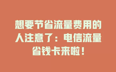 想要节省流量费用的人注意了：电信流量省钱卡来啦！