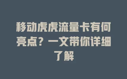 移动虎虎流量卡有何亮点？一文带你详细了解