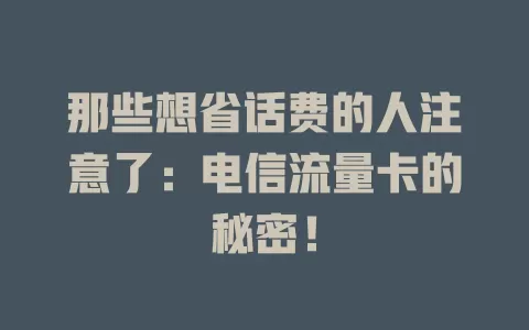 那些想省话费的人注意了：电信流量卡的秘密！